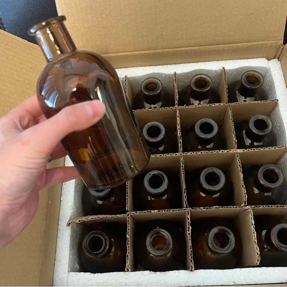 Set of 16 Amber Glass Bottles